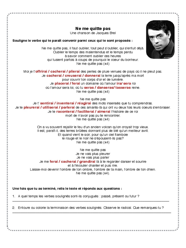 Livre Ne Me Quitte Pas Pdf Gratuit Exercices-Futur-Brel Ne Me Quitte Pas | PDF | Verbe | Langues