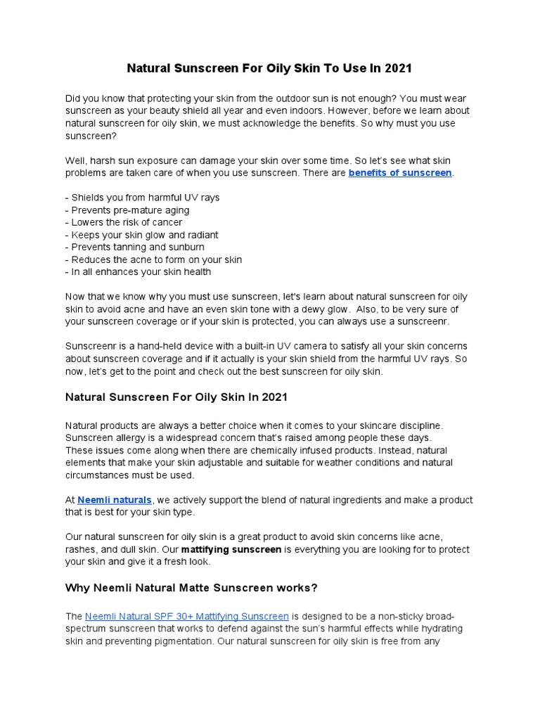 Natural Sunscreen For Oily Skin To Use in 2021 PDF Sunscreen Human Appearance