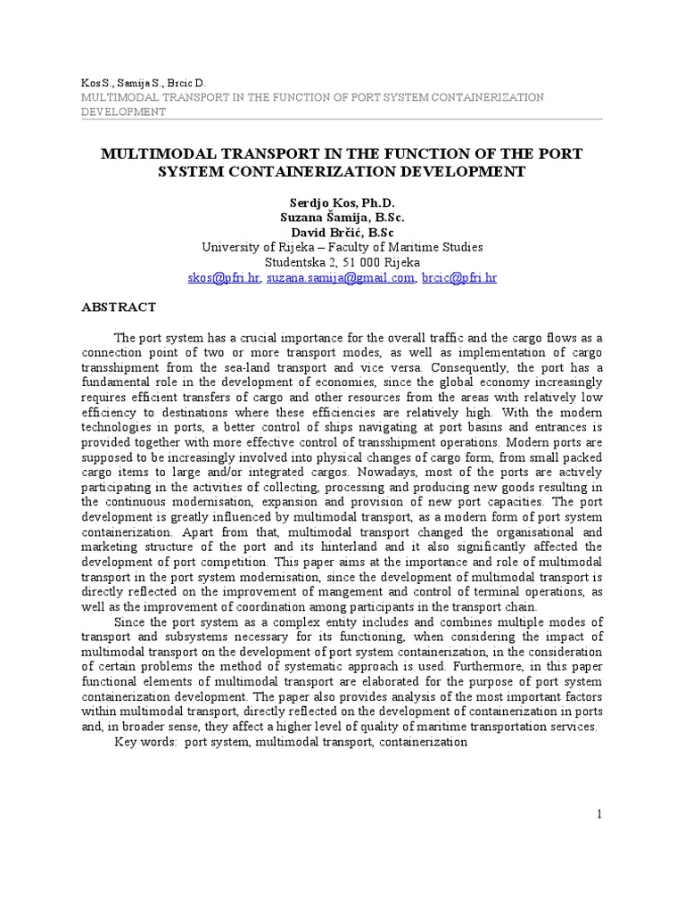 Multimodal Transport and Port Containerization | PDF | Cargo ...