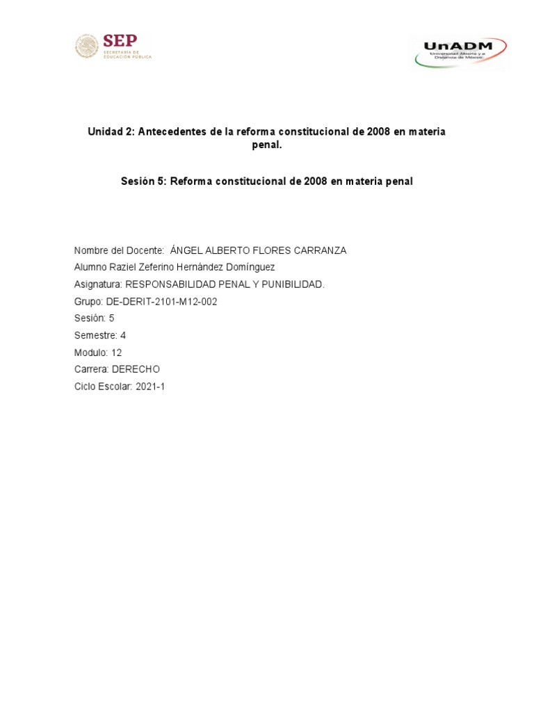 Unidad 2: Antecedentes de La Reforma Constitucional de 2008 en Materia ...
