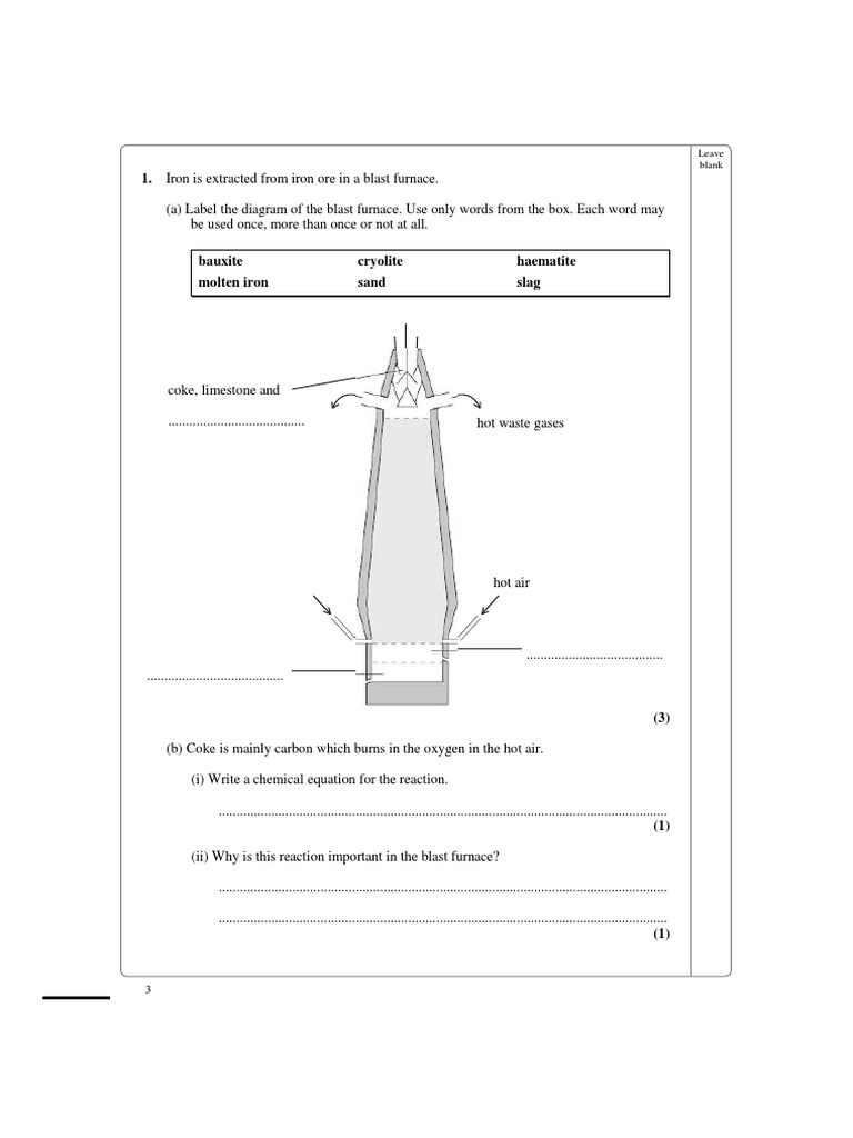 Blast Furnace Iron Extraction Worksheet | PDF | Oxide | Blast Furnace