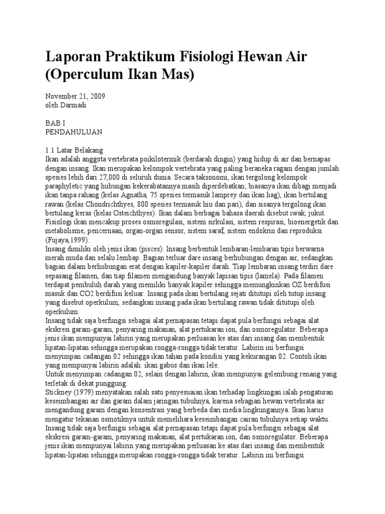 Laporan Praktikum Fisiologi Hewan Air Laporan Praktikum Fisiologi Hewan Air