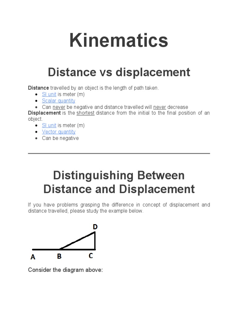 Kinematics: Distance Vs Displacement | PDF | Velocity | Acceleration