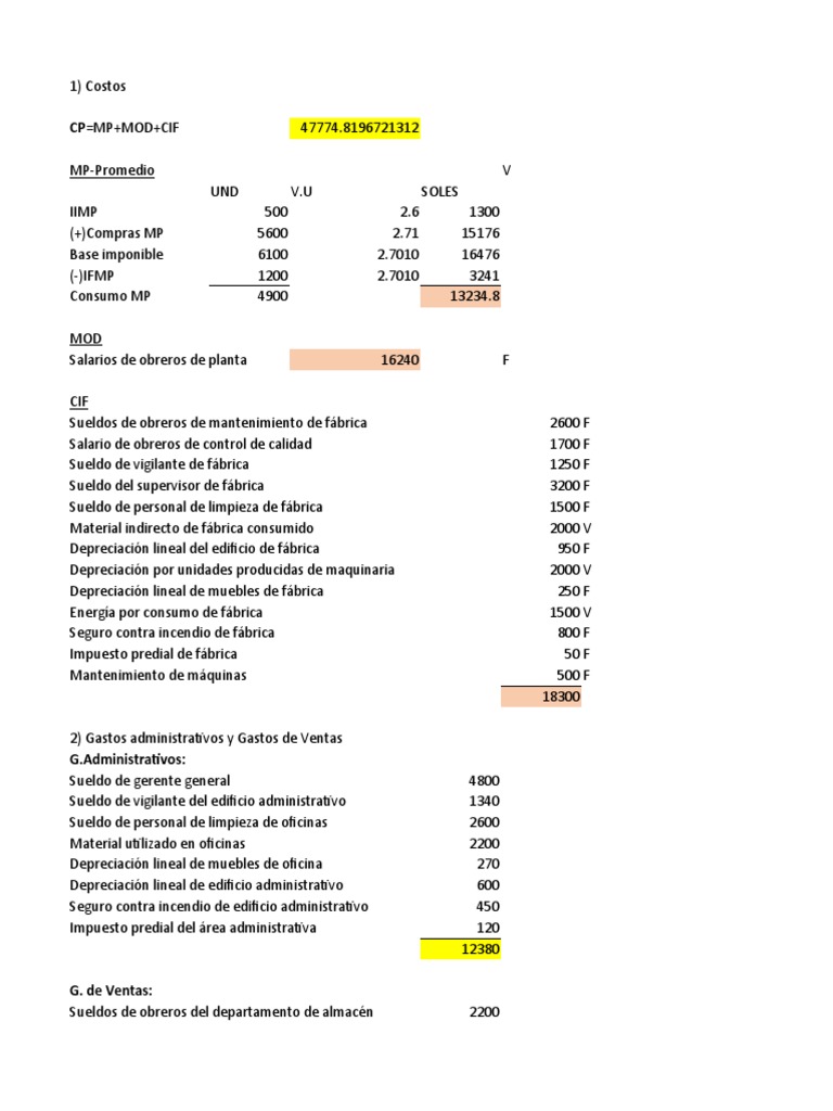 Informe de Costos y Estado de Resultados | PDF | Contabilidad ...