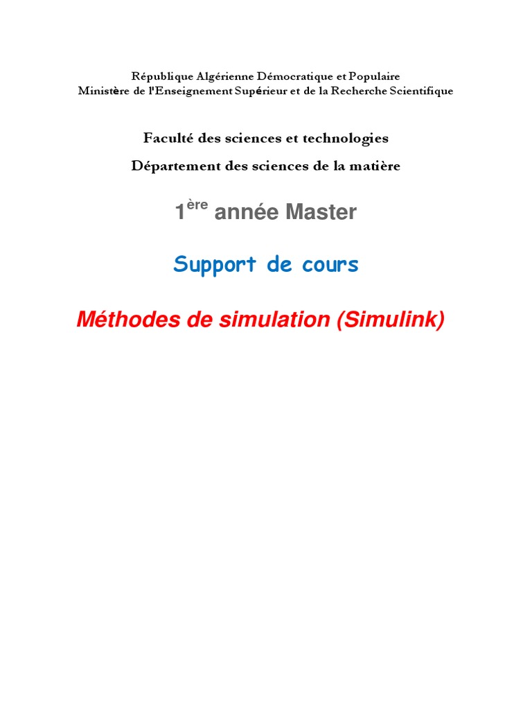 Cours de Simulation avec Simulink | PDF | MATLAB | Langage de programmation