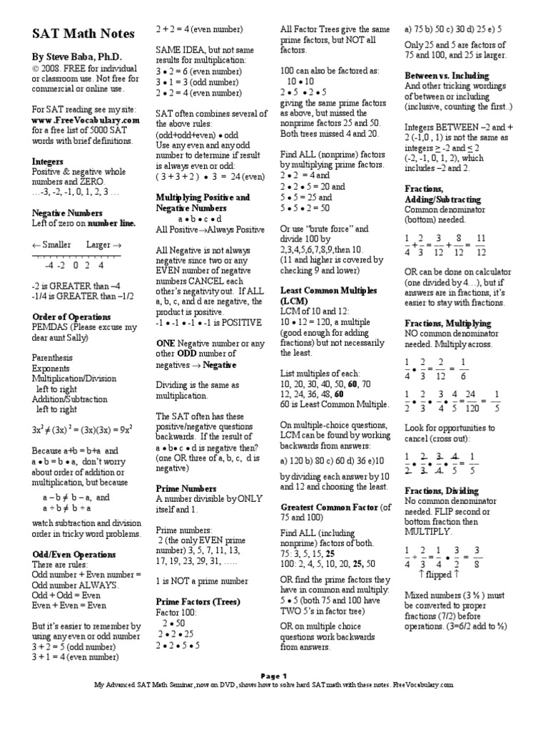 SAT Math Notes | PDF | Triangle | Fraction (Mathematics)