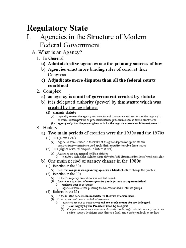Regulatory State Final Outline | PDF | Committee | Independent Agencies ...