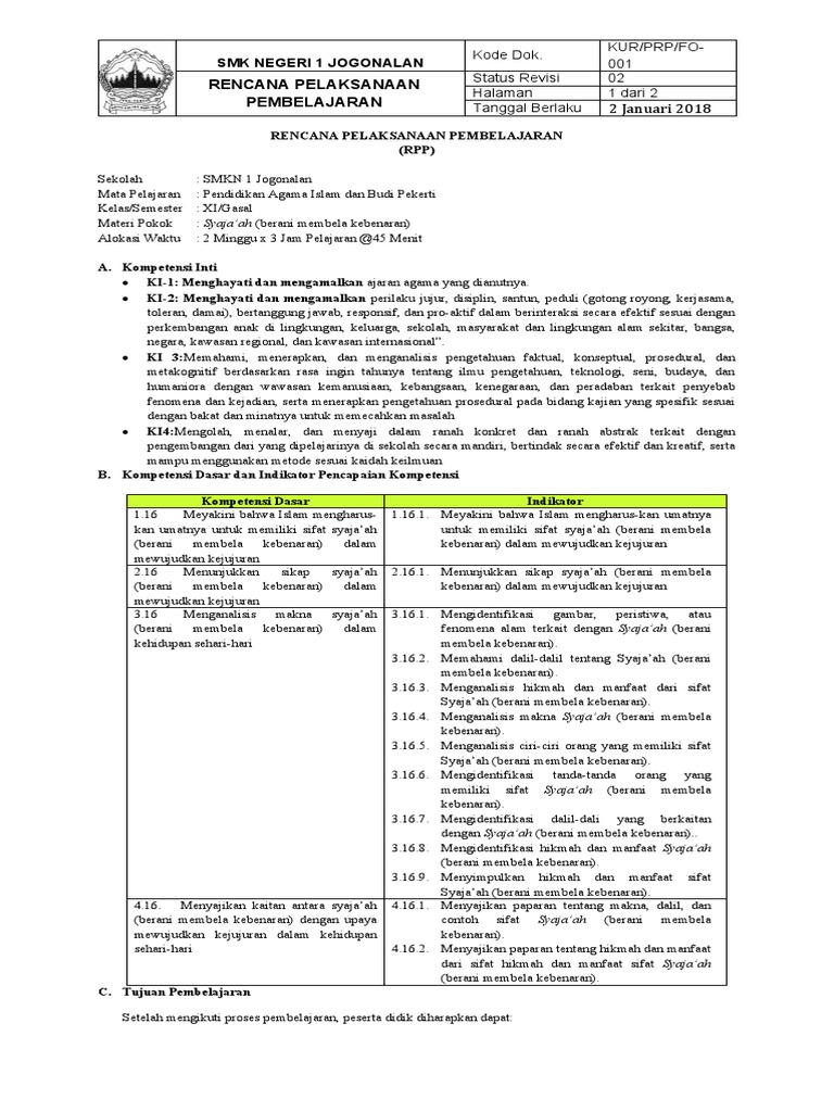 Rpp Xi 3 Syaja Ah Gasal Pdf
