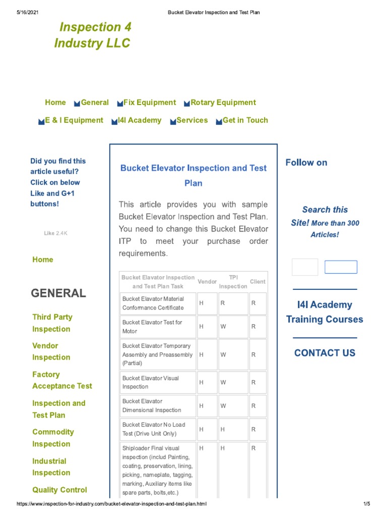 Elevator and Bucket Testing Overview | PDF | Technology & Engineering