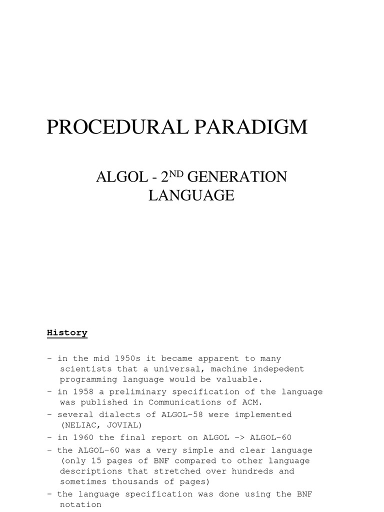 Procedural Paradigm: Algol - 2 Generation Language | PDF | Pointer ...