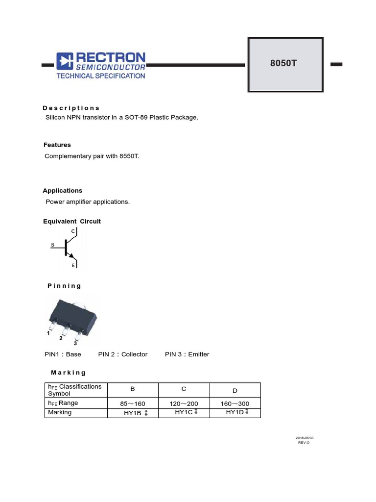 Silicon NPN Transistor in A SOT89 Plastic Package. Descriptions PDF Bipolar Junction