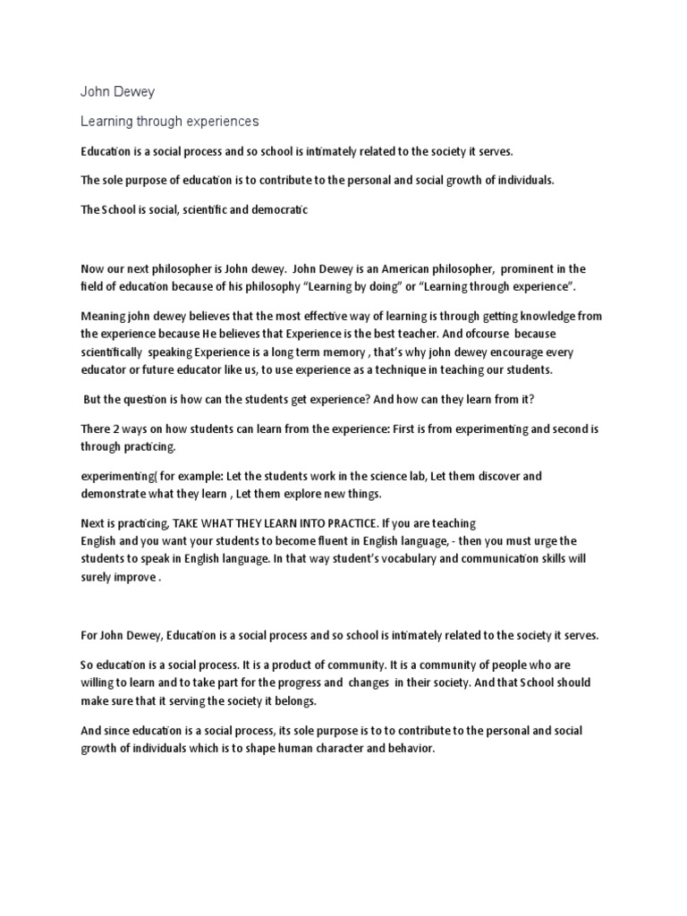 John Dewey Learning Through Experiences | PDF | John Dewey | Experience