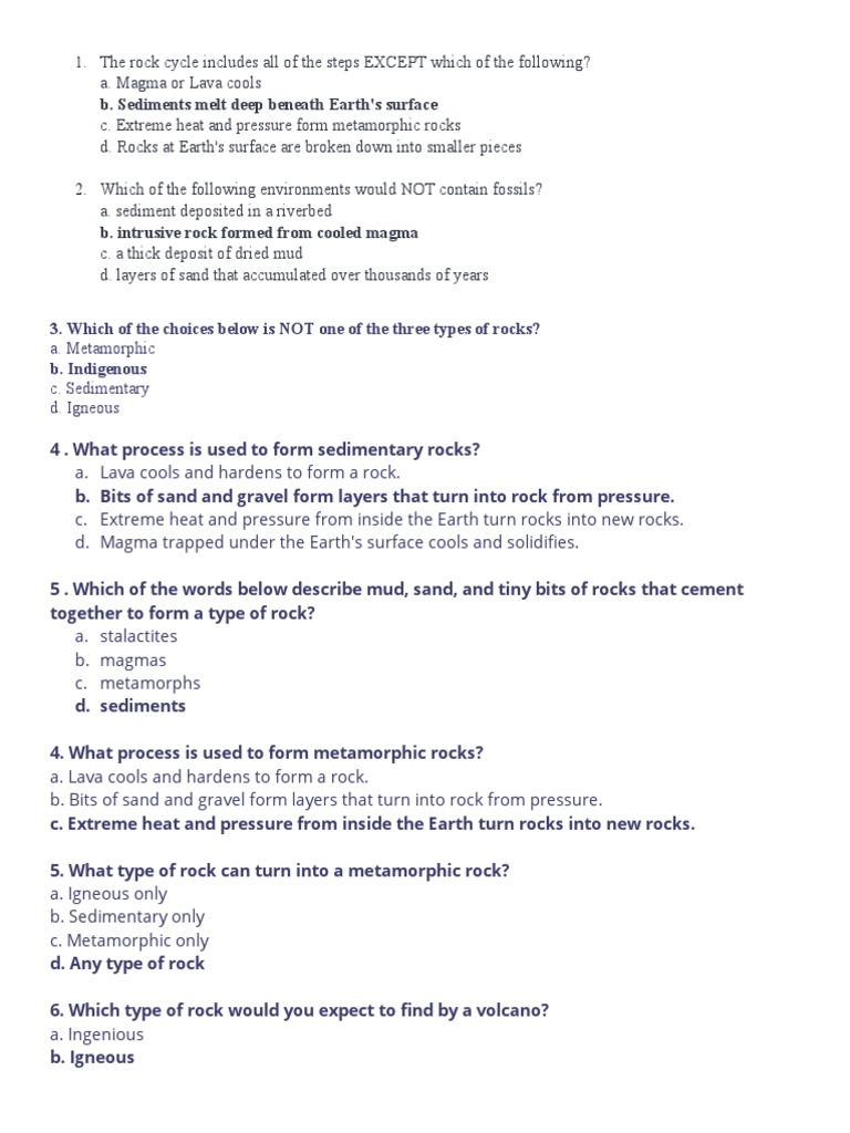 Understanding the Rock Cycle and Types of Rocks Through Multiple Choice