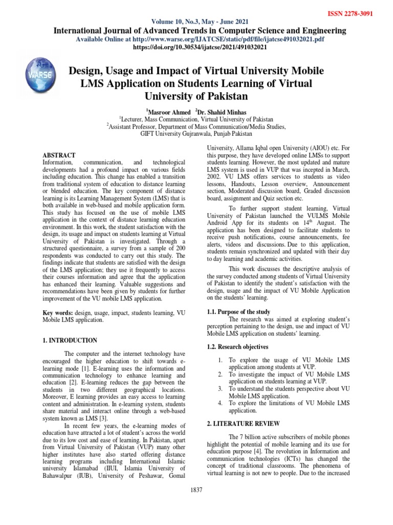 Design, Usage and Impact of Virtual University Mobile LMS Application ...