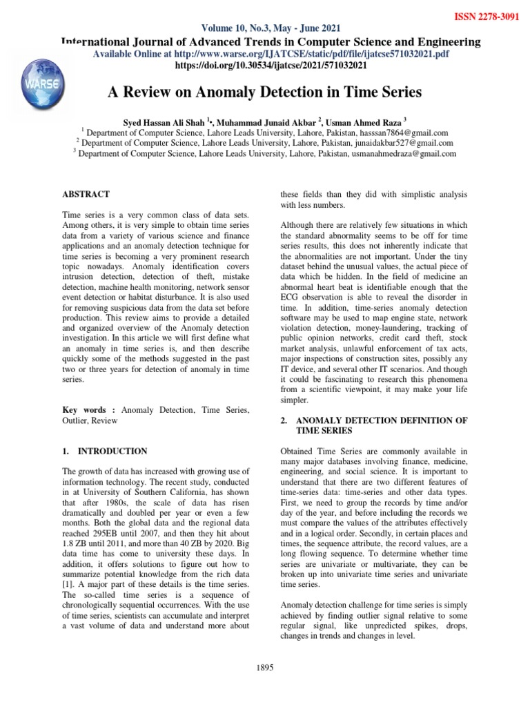 Anomaly Detection Techniques in Time Series | PDF | Time Series | Data ...