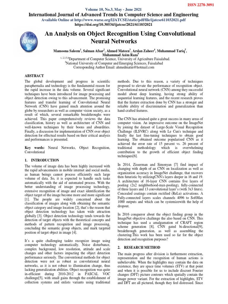 CNN for Object Recognition Analysis | PDF | Computational Neuroscience ...