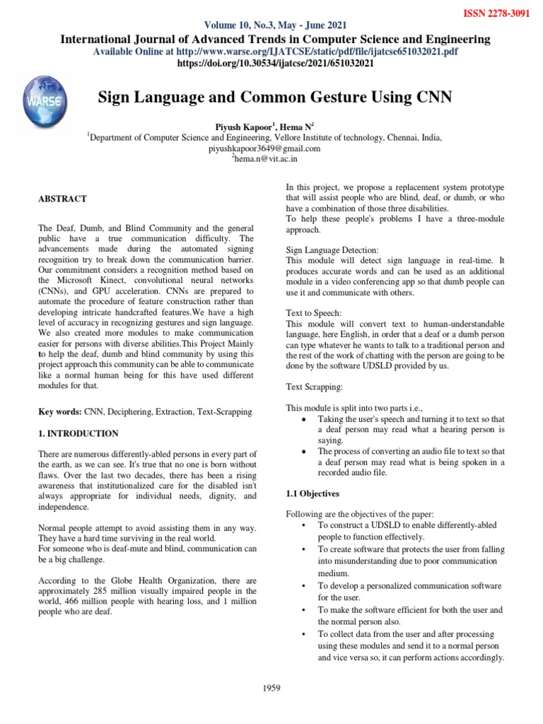Sign Language and Common Gesture Using CNN | PDF | Visual Impairment ...