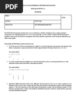 Math 012/012B Numerical Methods and Analysis Matlab Activity 3.1 Matrices