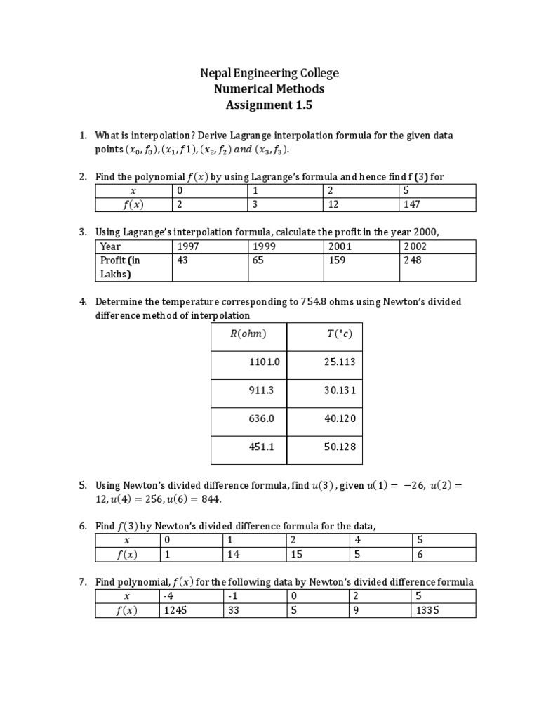 Nepal Engineering College: Numerical Methods Assignment 1.5 | PDF