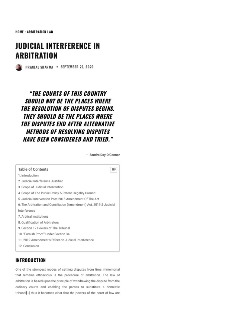 Judicial Interference in Arbitration - LexForti Legal News & Journal ...