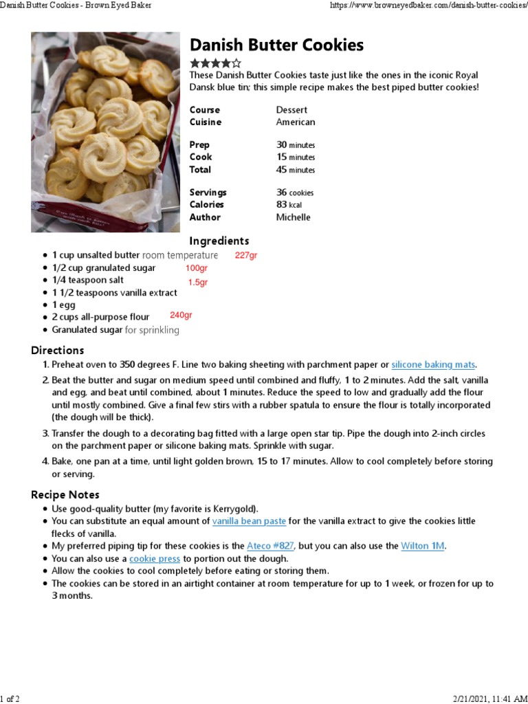 Danish Butter Cookies Brown Eyed Baker PDF Butter Baking