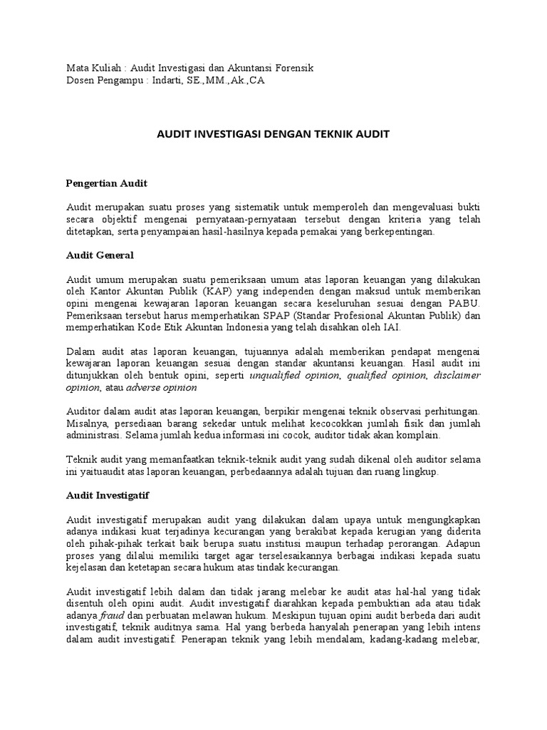 Teknik Audit Investigasi dalam Mengungkap Kecurangan | PDF