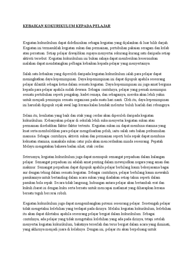 Kebaikan Kokurikulum Kepada Pelajar Pdf
