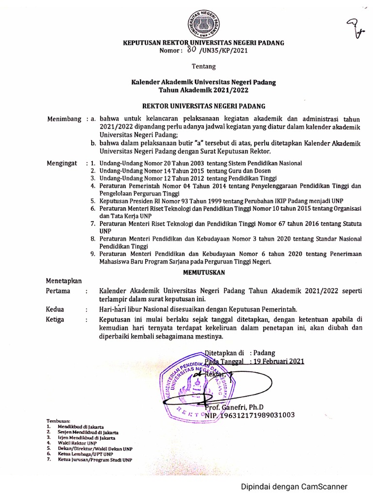 Kalender Akademik UNP - 2021 | PDF
