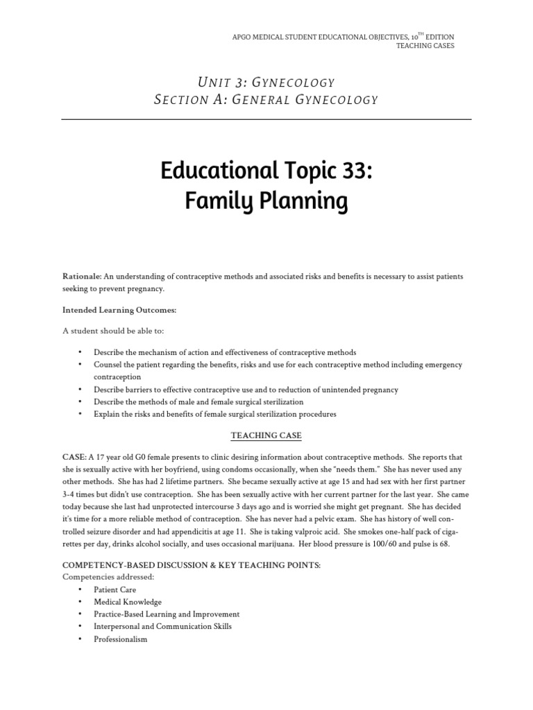 Educational Topic 33 Family Planning Pdf Birth Control Sexual
