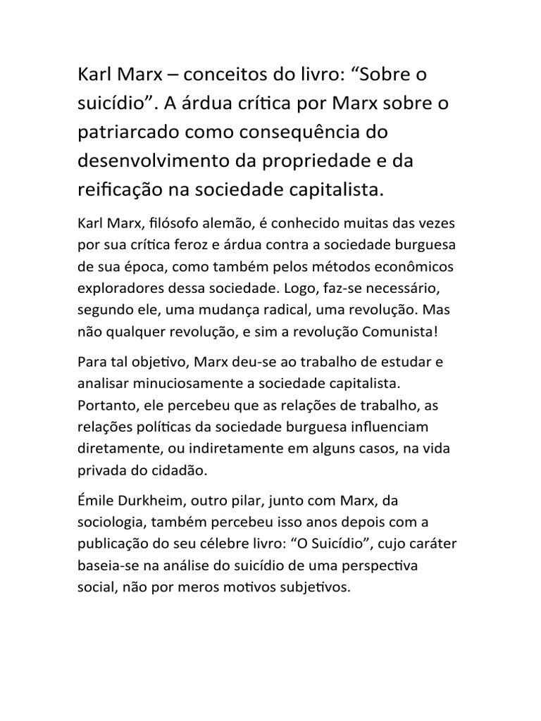 Karl Marx Sobre o Suicidio PDF Karl Marx Burguesia