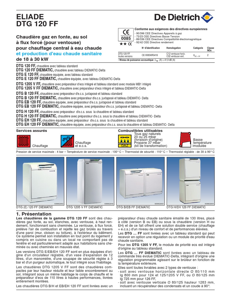 De Dietrich Dtg 125 Eco Nox Pdf DTG - 120 - FF - Caractéristiques Techniques | PDF | Chaudière | Équipement