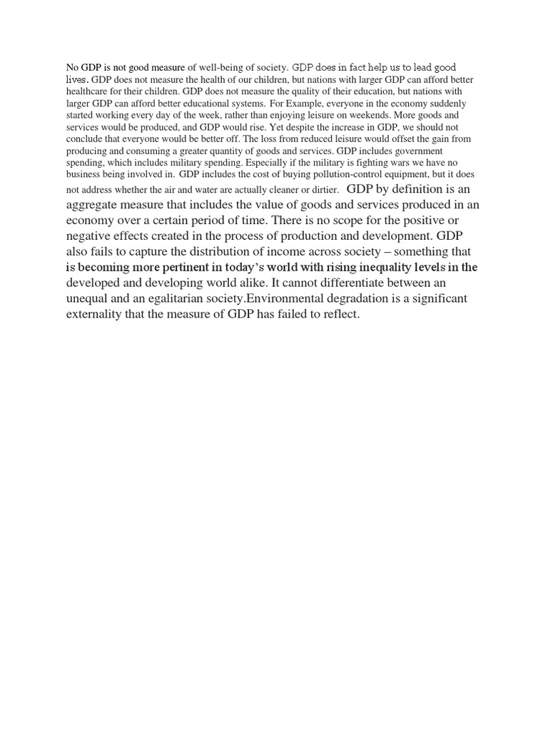 GDP's Limitations as Welfare Measure | PDF | Inflation | Gross Domestic ...