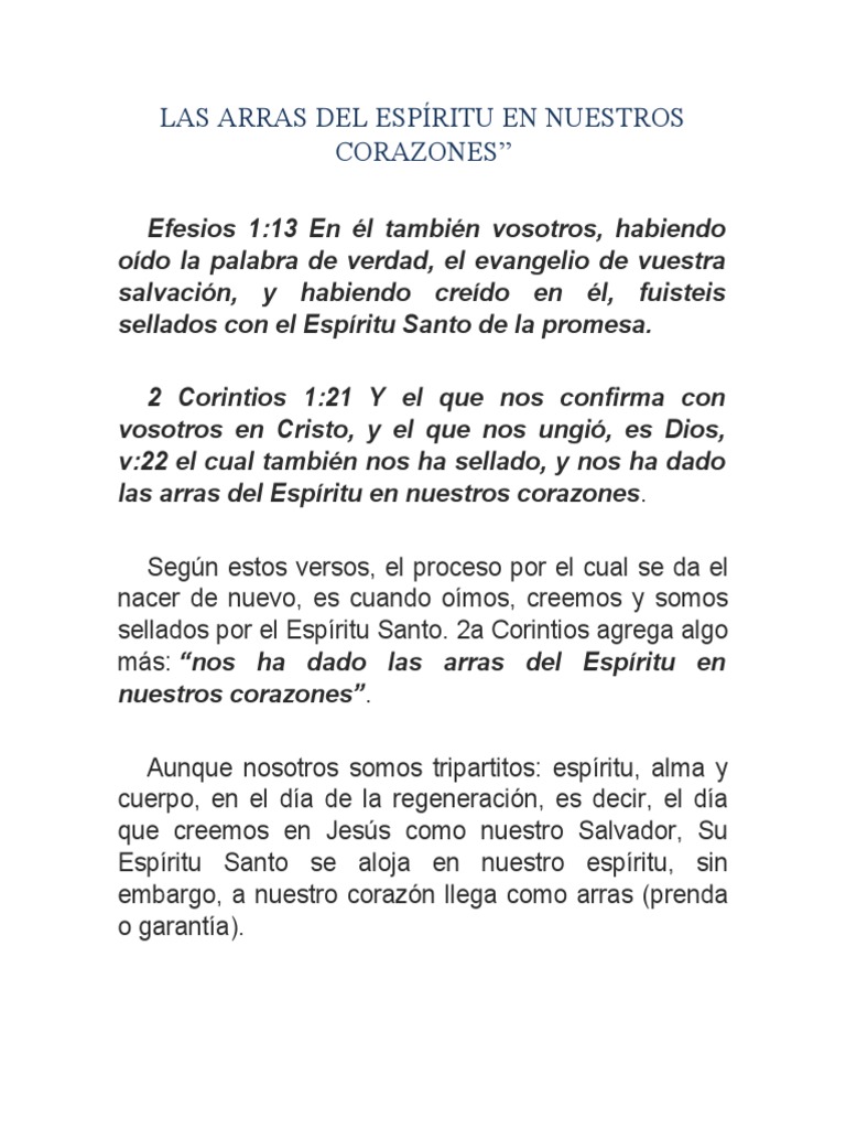 Las Arras Del Espíritu Nuestros Corazones" | PDF | espíritu Santo Creencia y doctrina