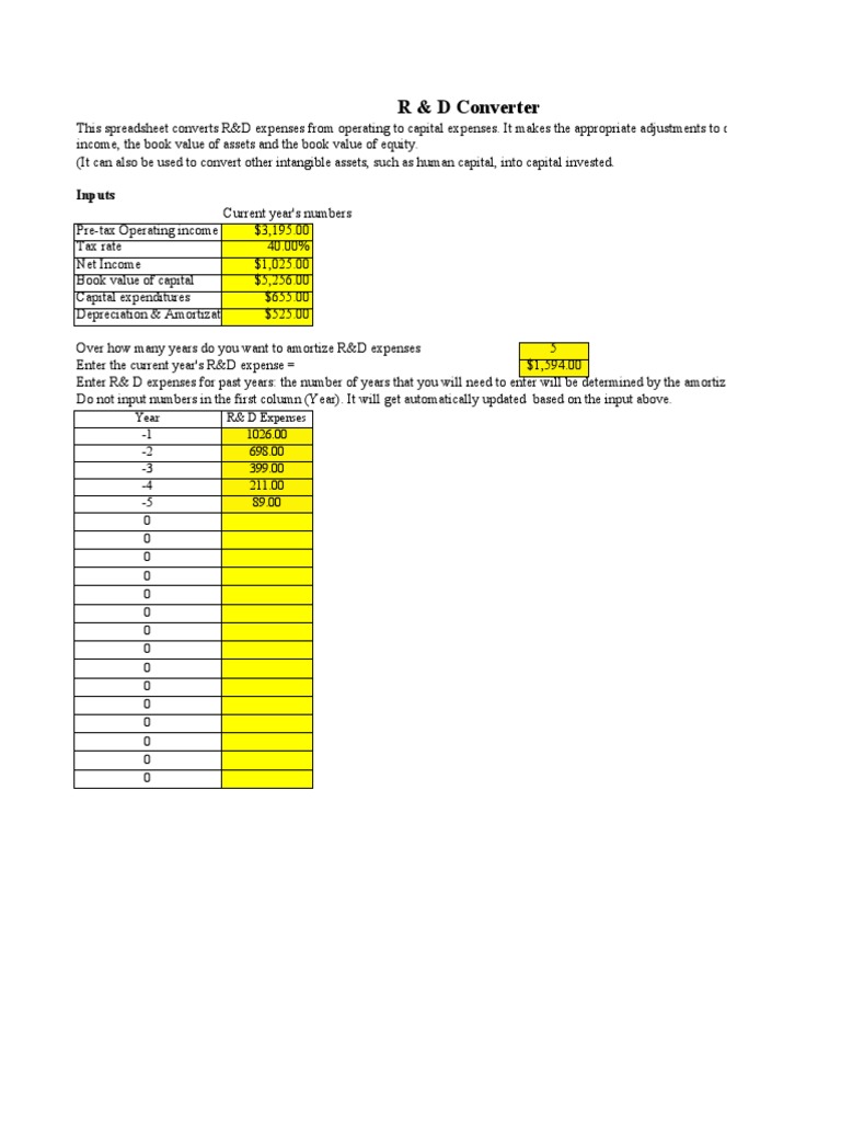 R & D Converter: Inputs | PDF | Book Value | Investing