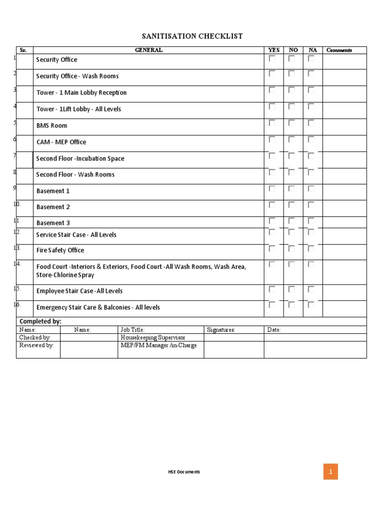 Sanitisation Checklist: Sr. General YES NO NA Comments | PDF ...