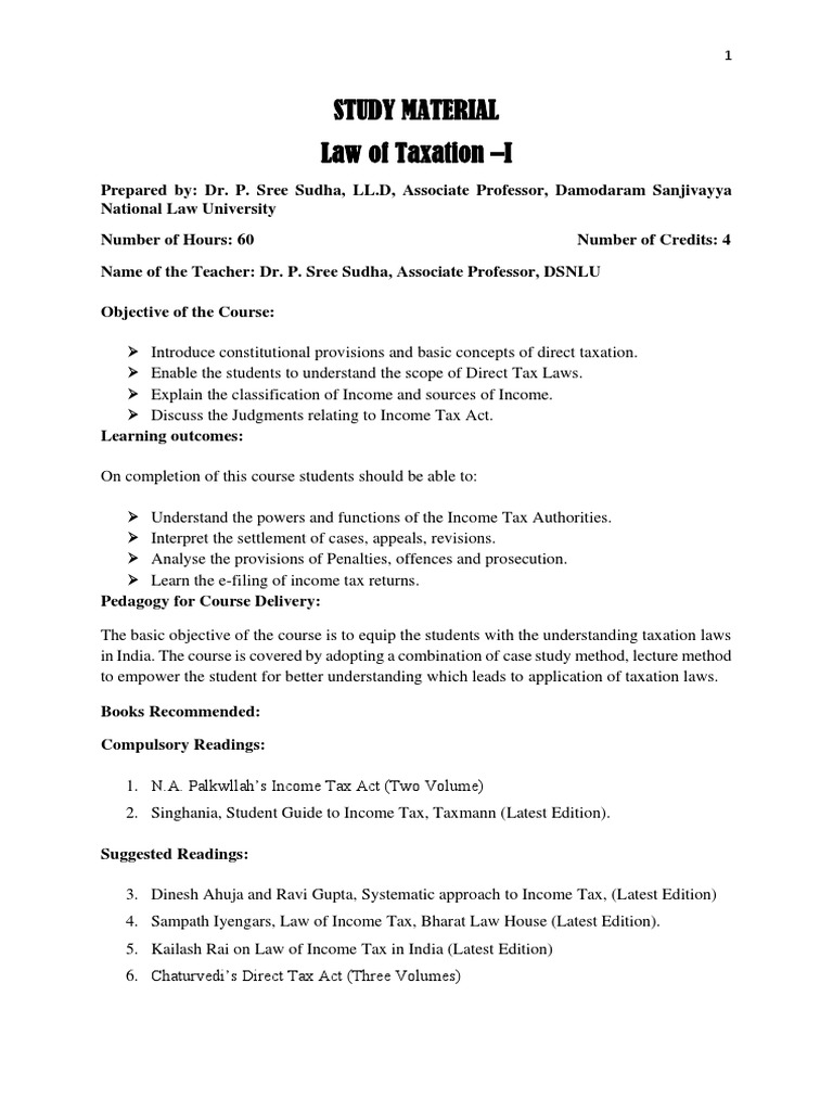 DR - Pss Study Material Tax Law 1 | PDF | Income Tax | Taxes