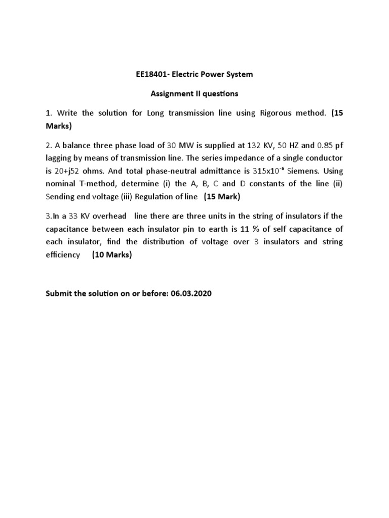 Electric Power System Assignment & MCQs | PDF | Electric Power ...
