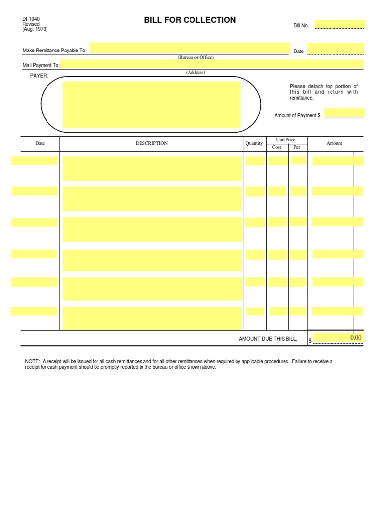 DI-1040 Bill for Collection Template | PDF | Receipt | Payments