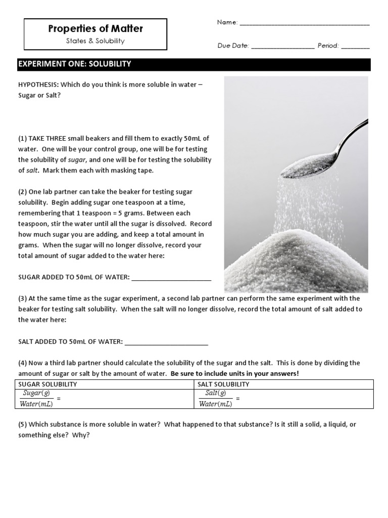 Solubility Experiment: Sugar vs. Salt | PDF | Solubility | Chemical ...