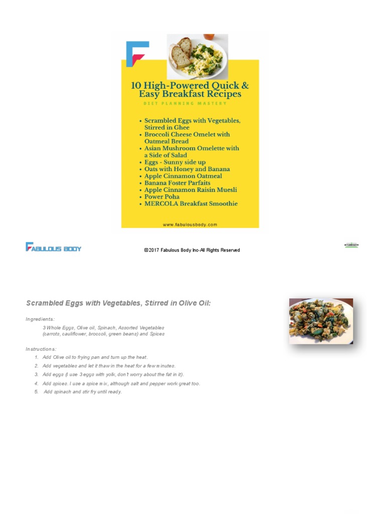 High Powered Quick & Easy Breakfast Recipes PDF Egg As Food Cooking