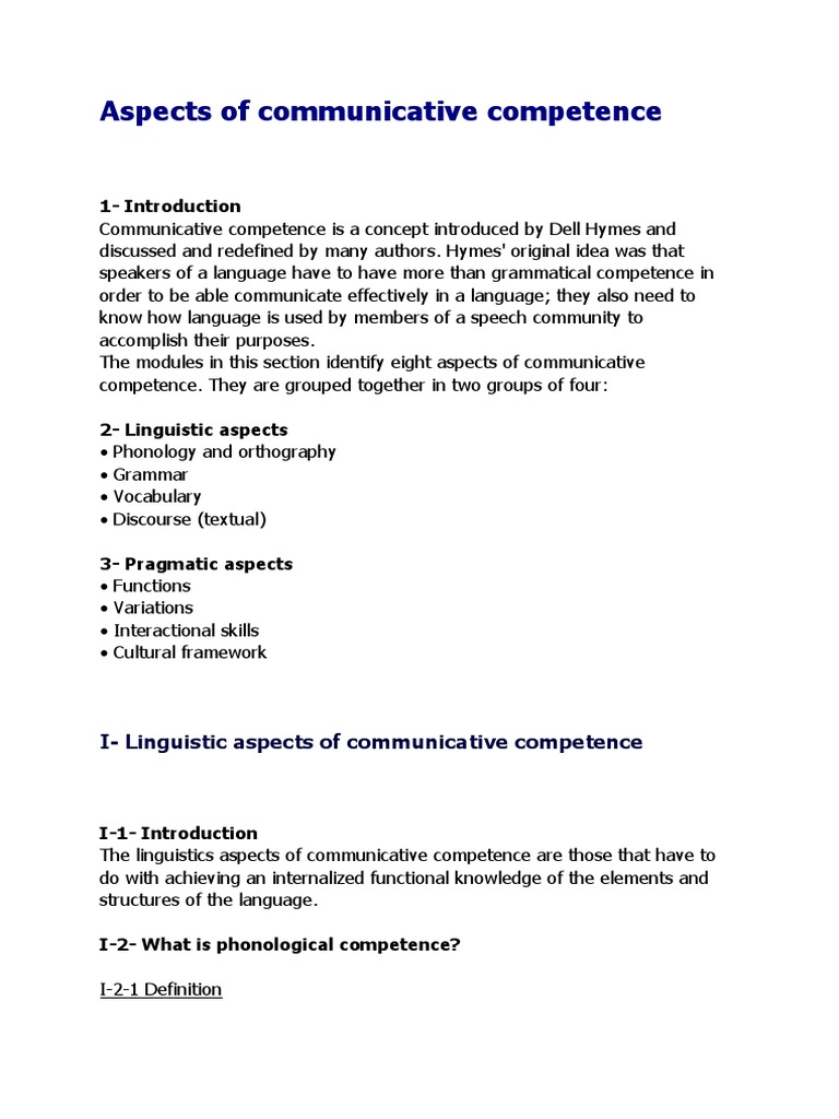 Communicative Competence Aspects | PDF | Phonology | Neuropsychological ...