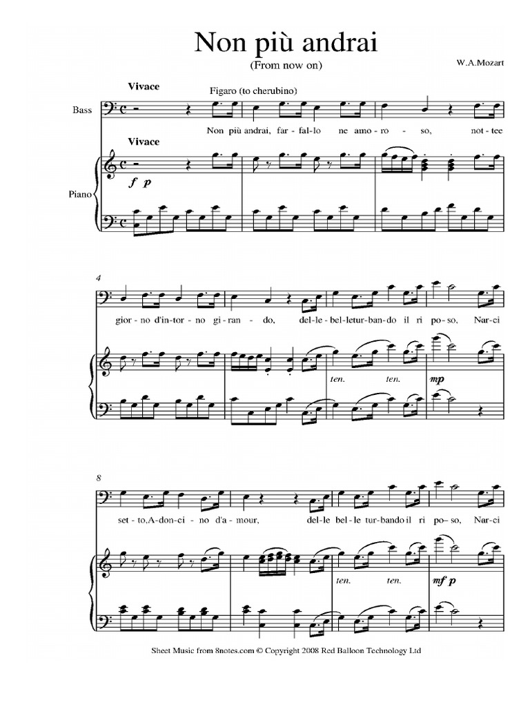Mozart Non Piu Andrai Bodas De Figaro Pdf
