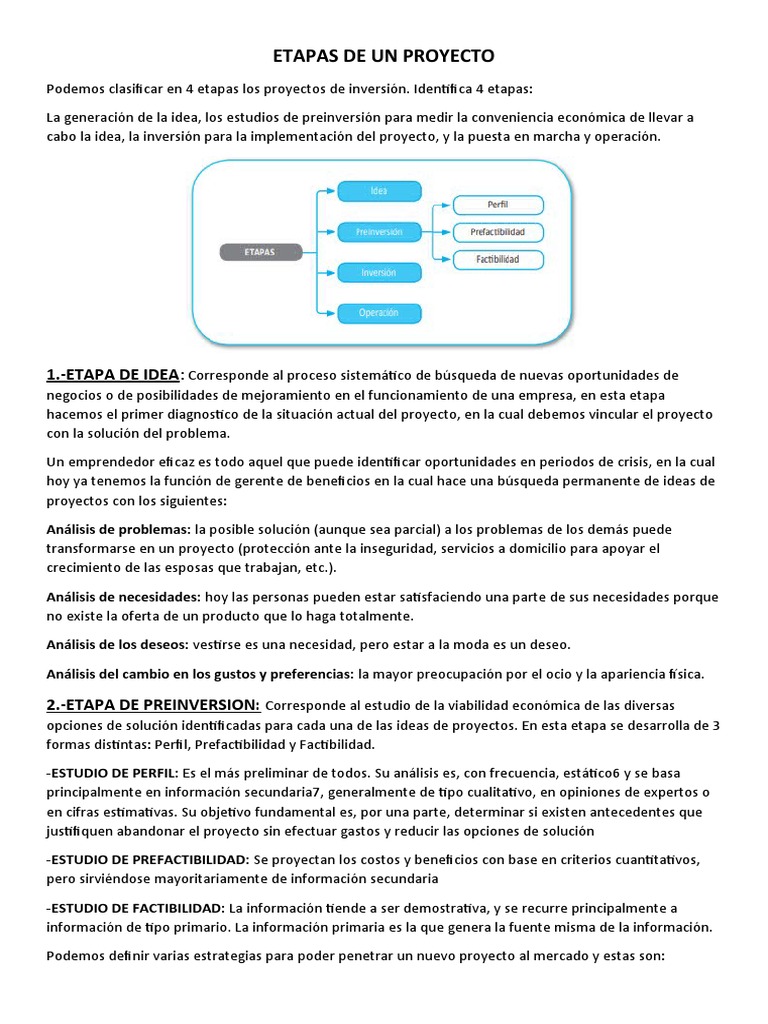 Cuatro etapas de un proyecto de inversión | PDF | Producto (Negocio ...