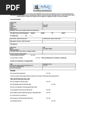 Pet Sitting Questionnaire