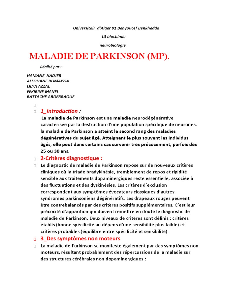 Maladie de Parkinson : Diagnostic et Traitement | PDF | Maladie de ...