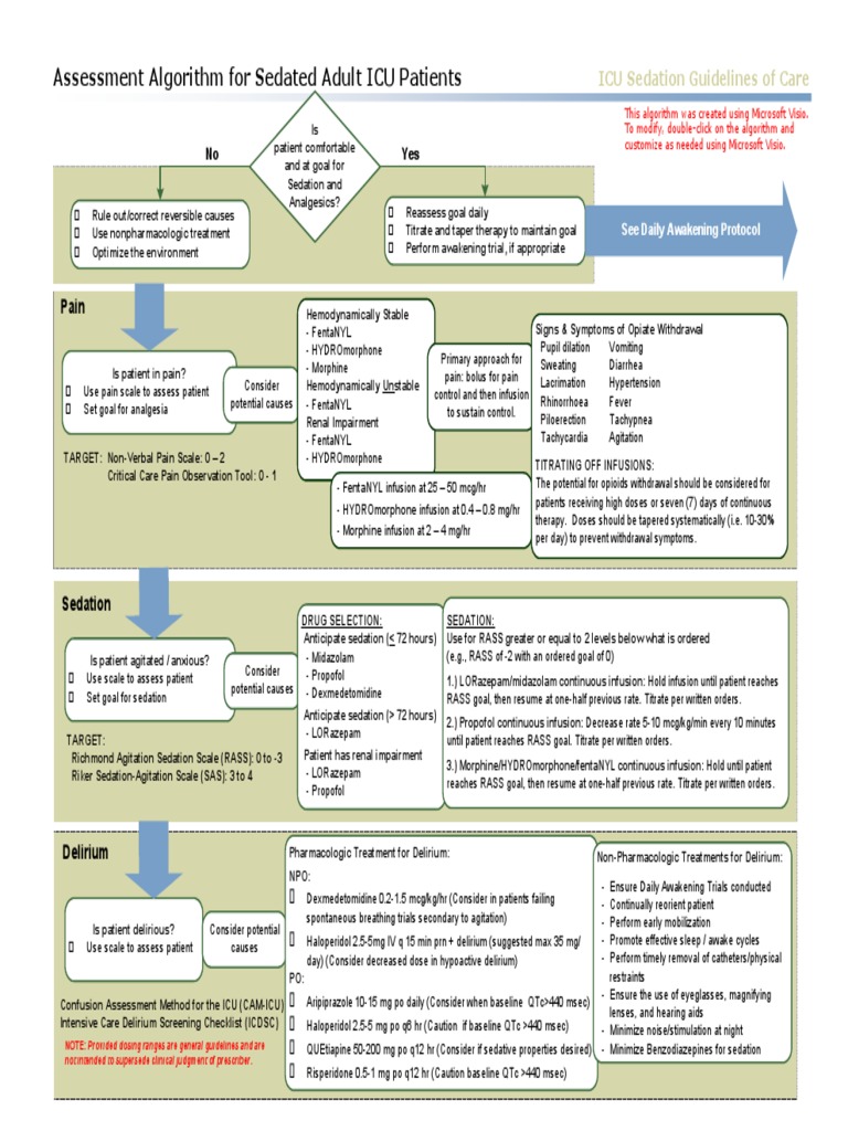 Assessment Algorithm For Sedated Adult ICU Patients: No Yes | PDF ...