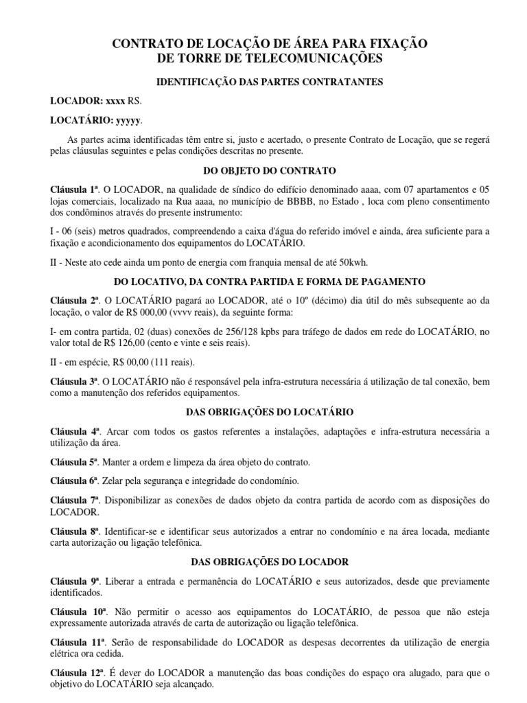 Contrato Aluguel de Espaço