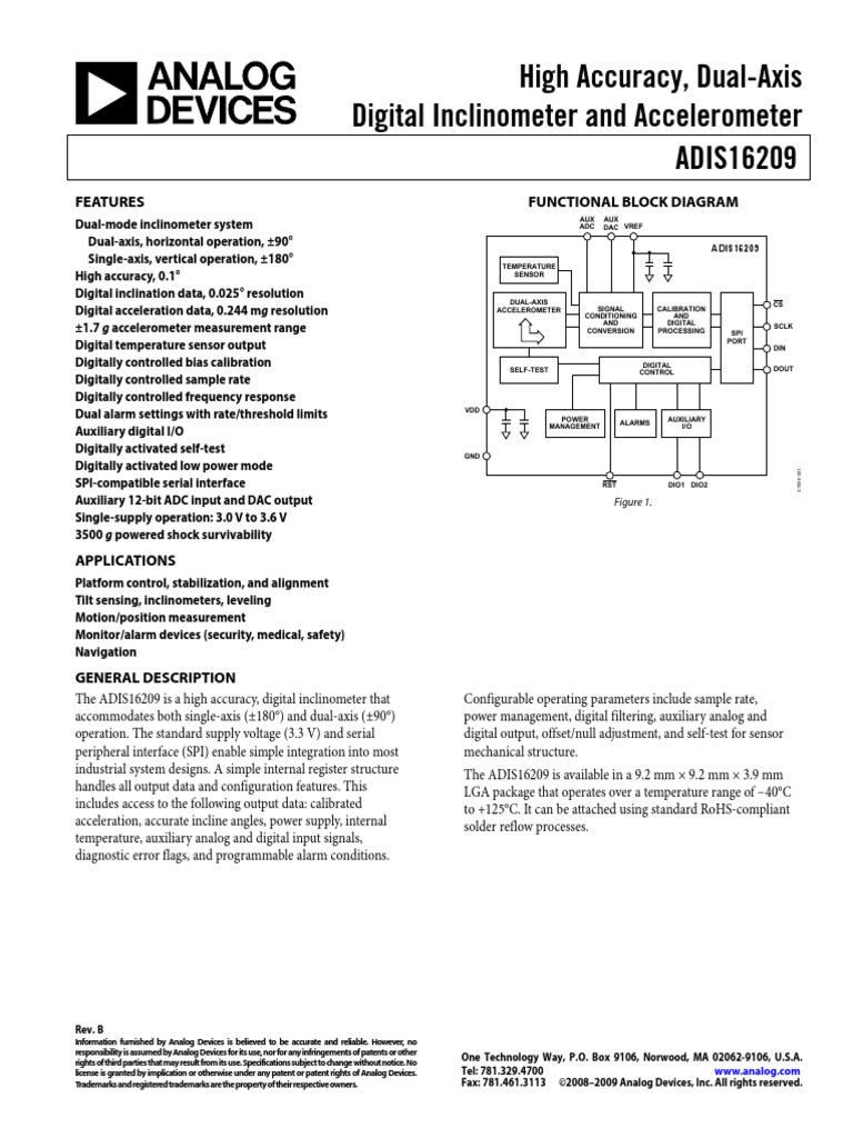 ADIS16209 Tilt Sensor PDF Analog To Digital Converter Accelerometer