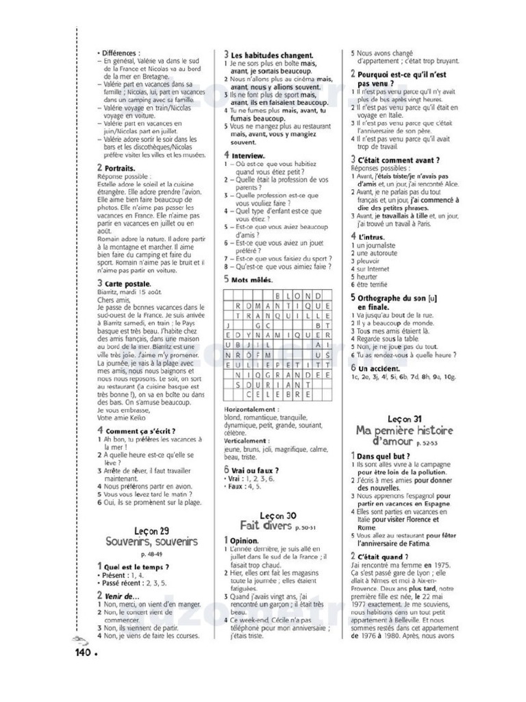 Le Nouveau Taxi 1 Answer Key PDF