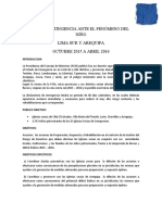 Plan de contingencia ante el fenómeno del Niño en Lima Sur y Arequipa